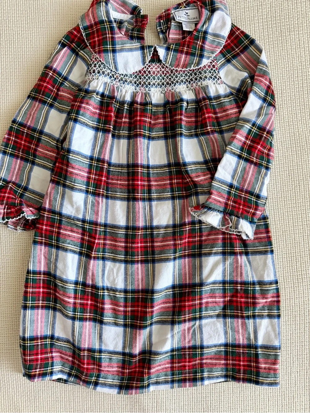 Petit Plume Smocked Plaid Kids Nightgown in Red & White